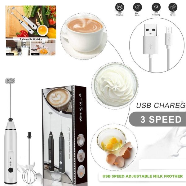 Handheld Electric Milk Frother Whisk Egg Beater Usb Rechargeable Coffee Blender Mixer Foamer Food Blender