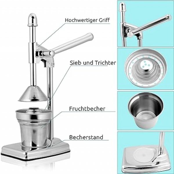 Manual Juicer, Hand Press Citrus Presser With Stainless Steel Cup, Portable Countertop Juice Squeezer For Lemon